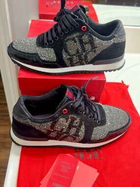 Carolina Herrera Women’s Glitter Logo Sneakers - Black/Silver